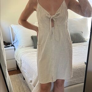 Cream Button-Down Dress with Front Tie